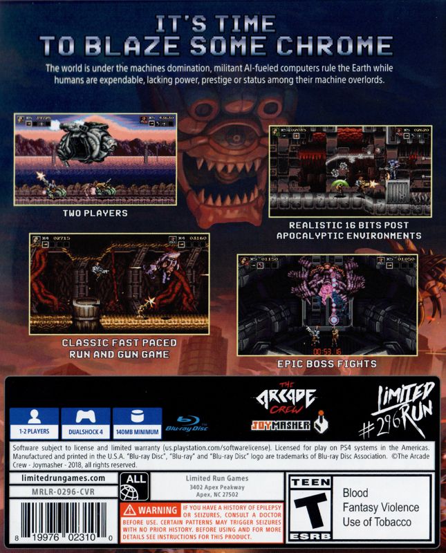 Back Cover for Blazing Chrome (PlayStation 4) (Limited Run Games edition)