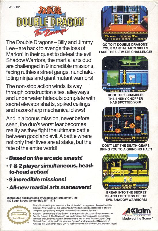 Back Cover for Double Dragon II: The Revenge (NES)