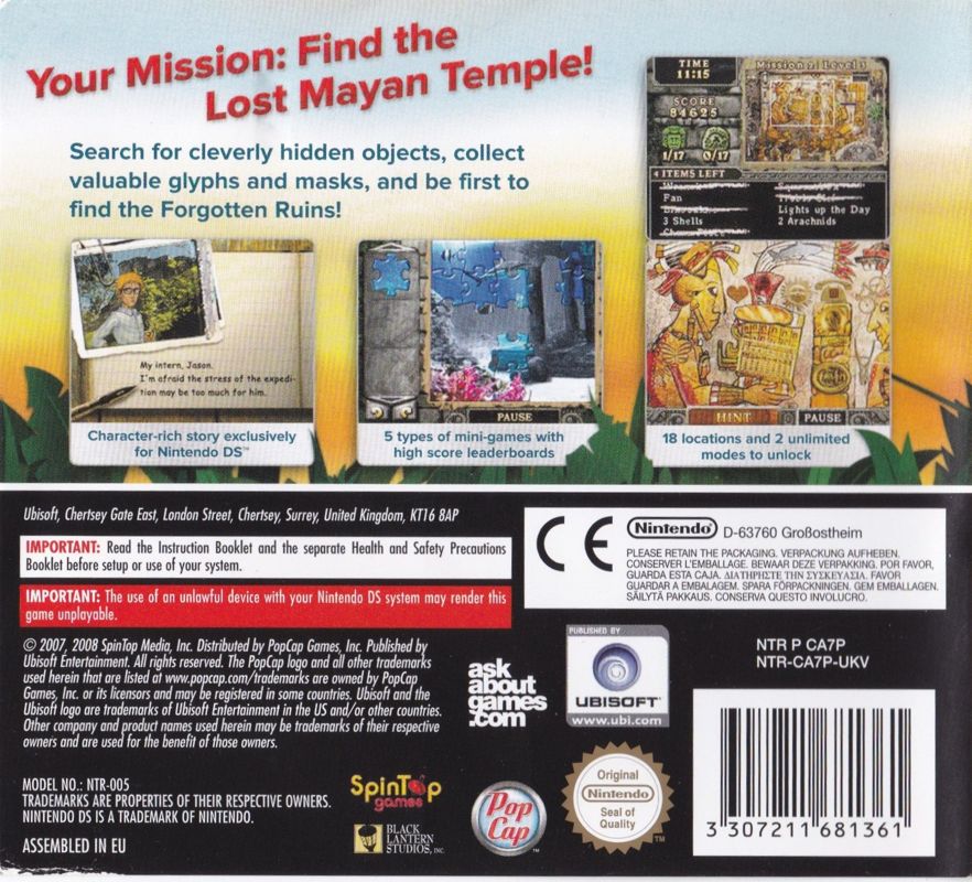 Back Cover for Amazing Adventures: The Forgotten Ruins (Nintendo DS)