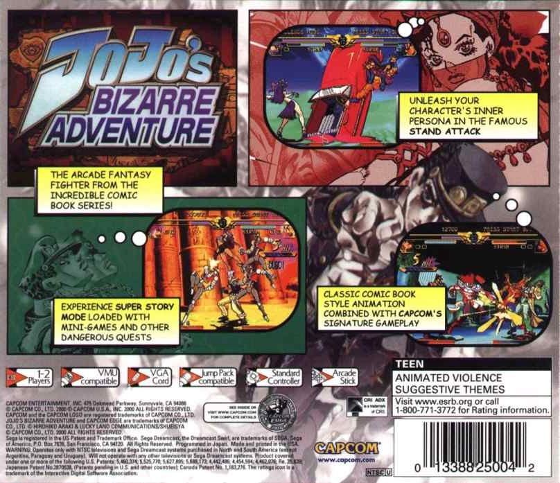 Back Cover for JoJo's Bizarre Adventure (Dreamcast)