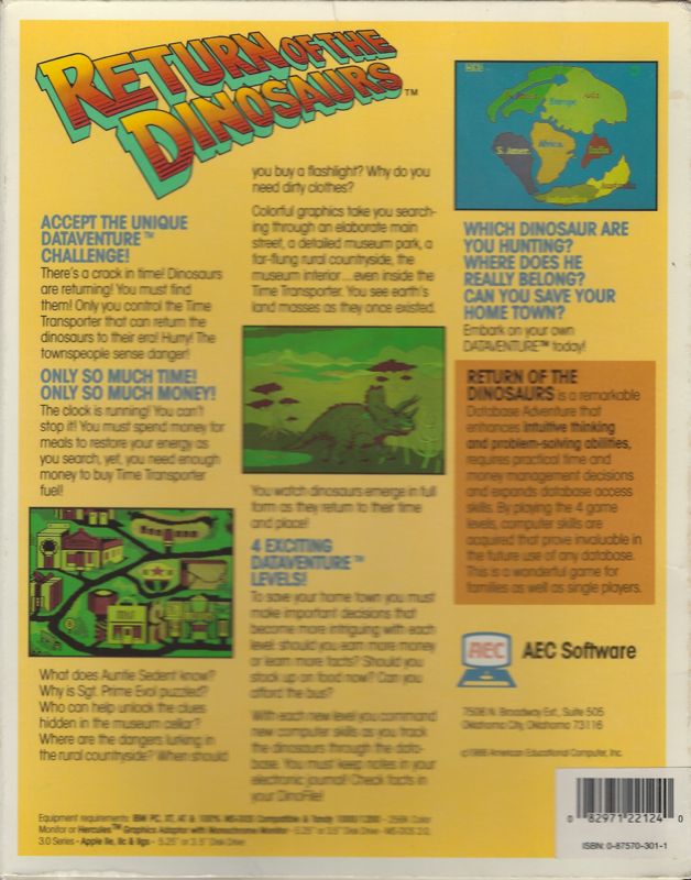 Back Cover for Return of the Dinosaurs (DOS)