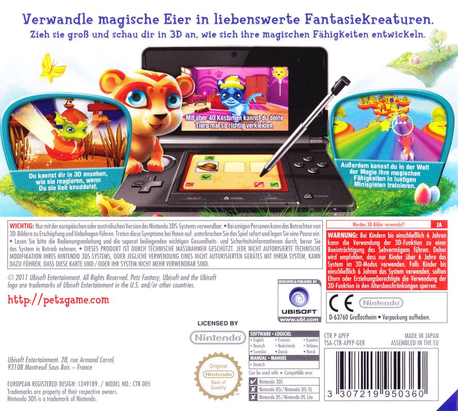 Back Cover for Petz Fantasy 3D (Nintendo 3DS)