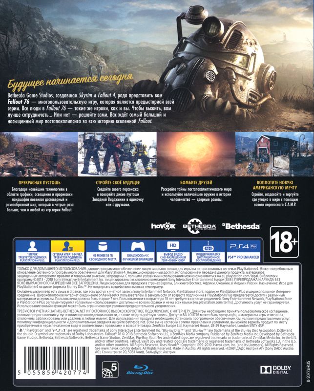 Back Cover for Fallout 76 (PlayStation 4)