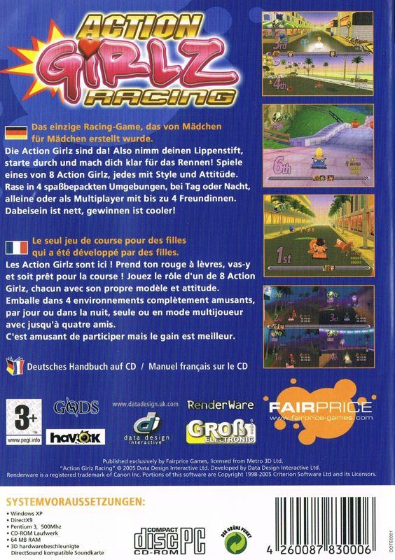Back Cover for Action Girlz Racing (Windows)
