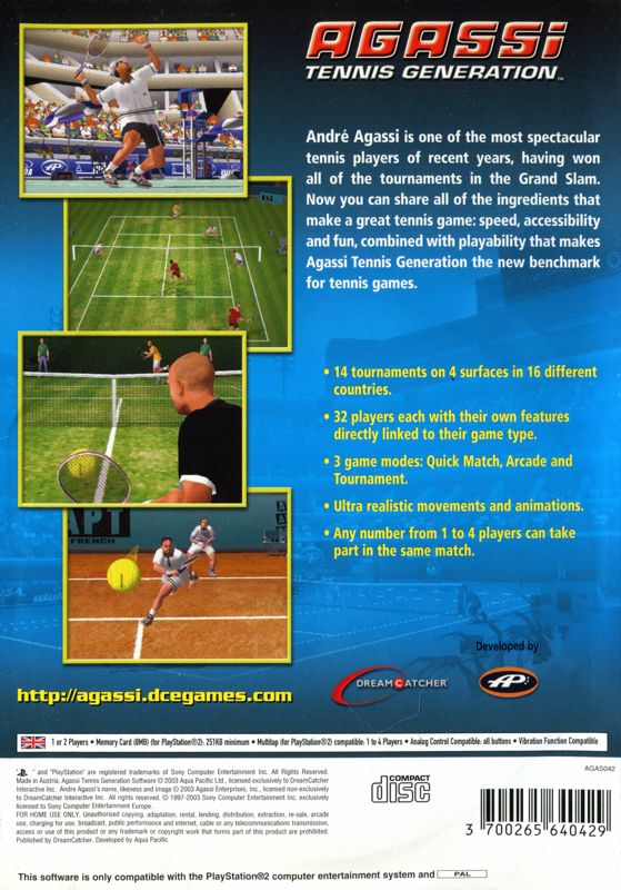 Back Cover for Agassi Tennis Generation 2002 (PlayStation 2)