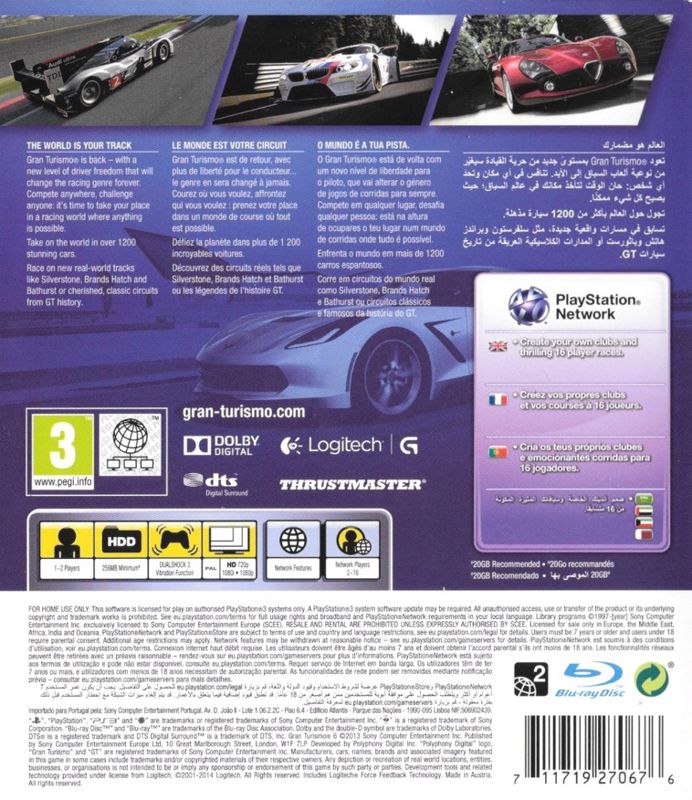 Back Cover for Gran Turismo 6 (PlayStation 3)