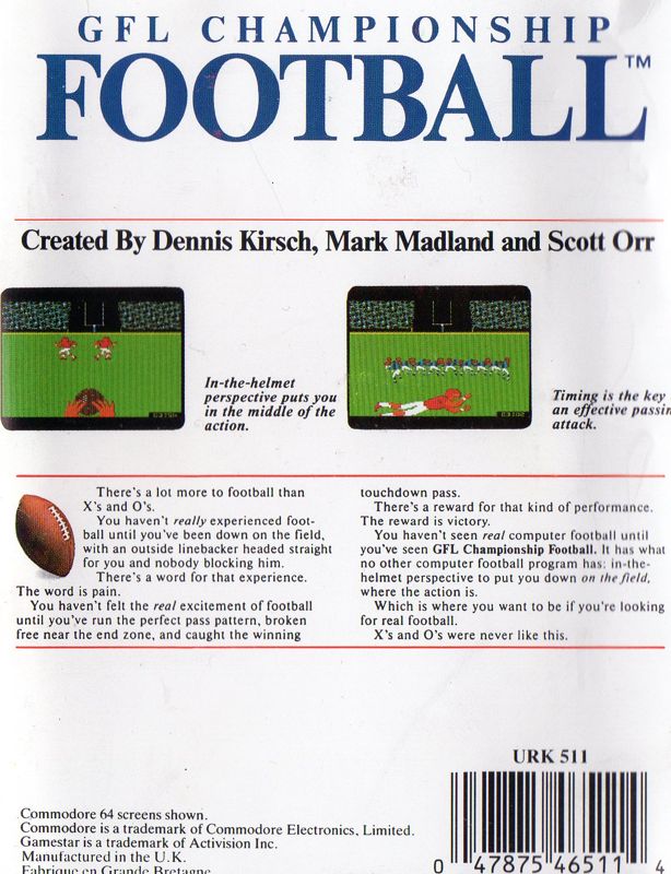 Back Cover for GFL Championship Football (ZX Spectrum)