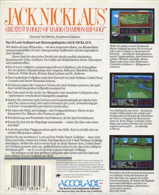Back Cover for Jack Nicklaus' Greatest 18 Holes of Major Championship Golf (DOS)