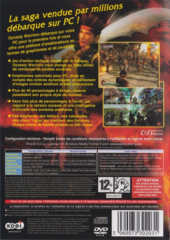 Back Cover for Dynasty Warriors 4 (Windows) (CD+DVD release (PDF manual))