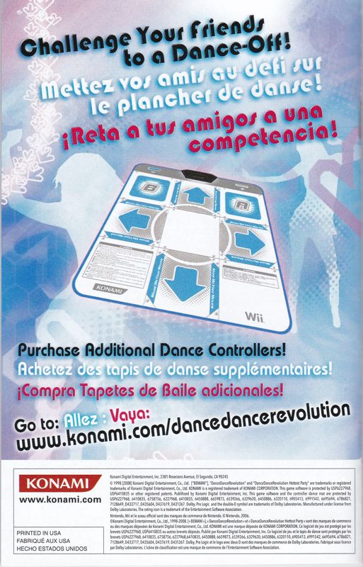 Manual for Dance Dance Revolution: Hottest Party 2 (Wii): Back