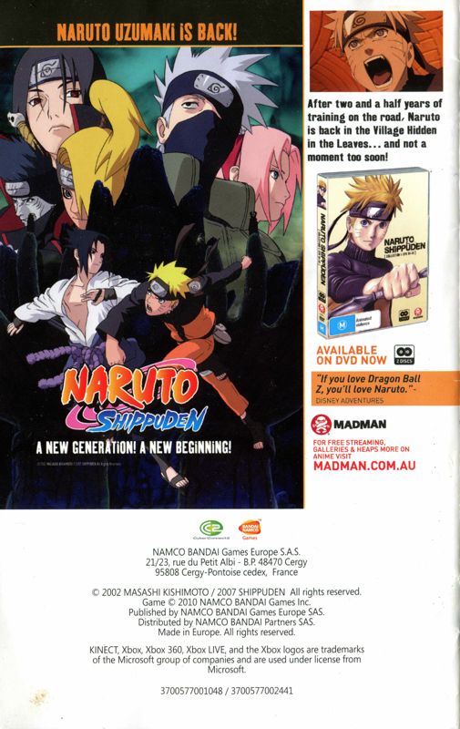 Manual for Naruto Shippuden: Ultimate Ninja Storm 2 (Xbox 360): Back