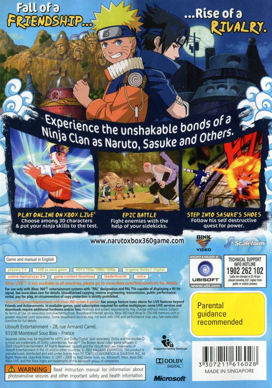 Back Cover for Naruto: The Broken Bond (Xbox 360)