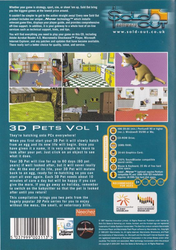 Back Cover for 3D Pets 1 (Windows) (Sold Out Software (2001))