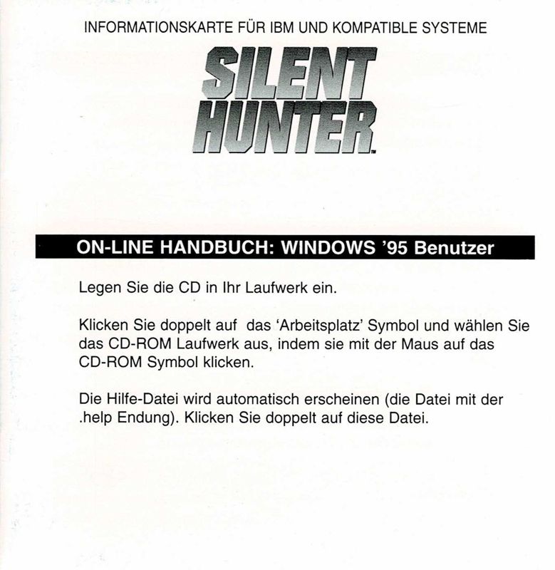 Extras for Silent Hunter (DOS): Install Instructions - Front