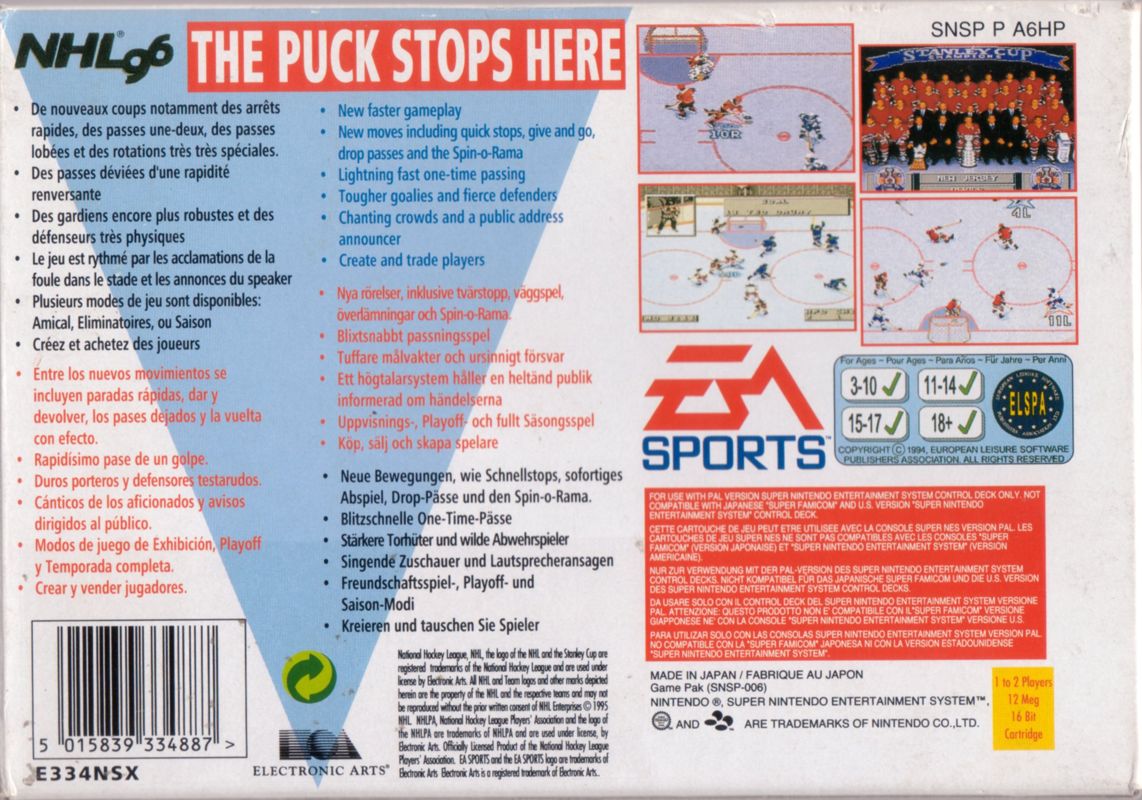 Back Cover for NHL 96 (SNES)