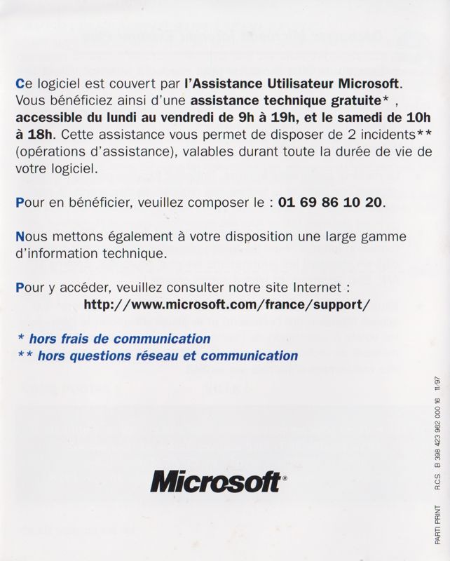 Advertisement for Microsoft Soccer (Windows): MSN Flyer - Back (3-folded)