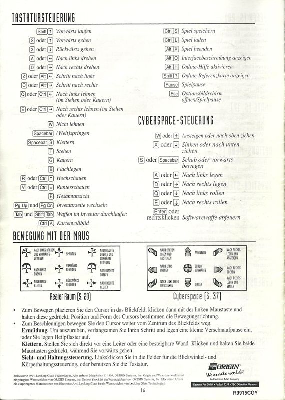 Reference Card for System Shock (DOS) (CD version): Install & Reference Card Back