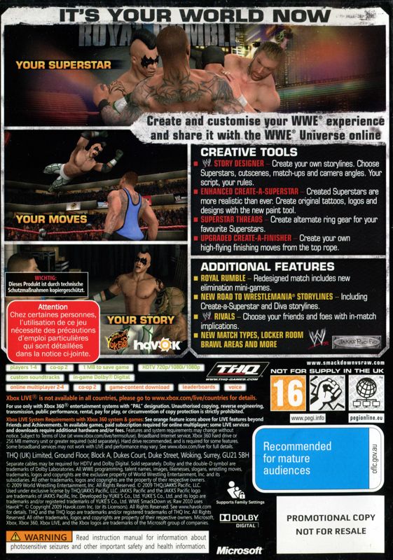 Back Cover for WWE Smackdown vs. Raw 2010 (Xbox 360) (Promotional copy)