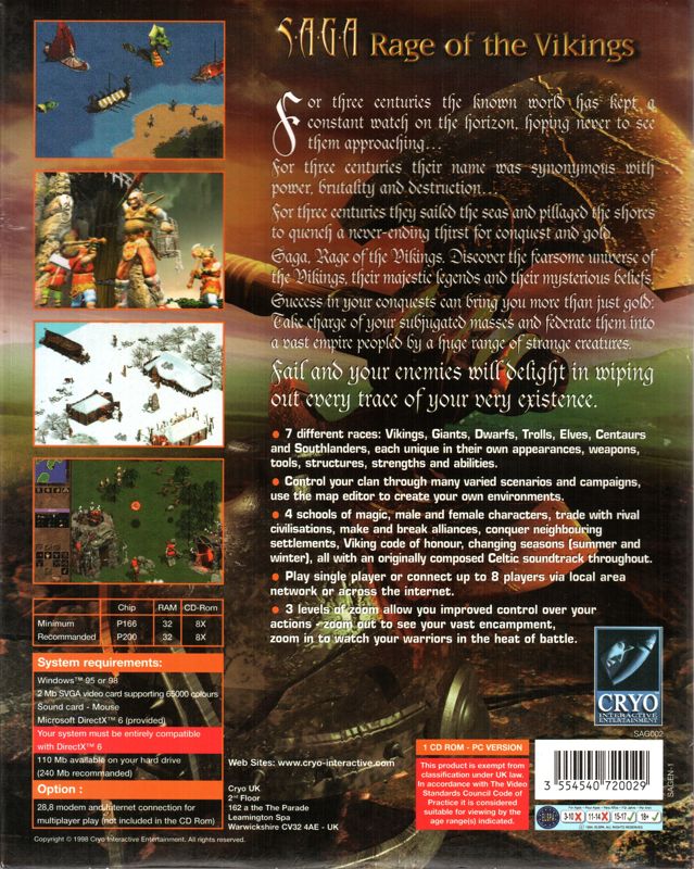 Back Cover for Saga: Rage of the Vikings (Windows)
