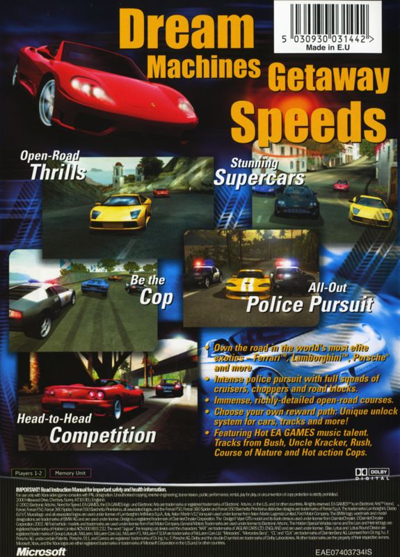 Back Cover for Need for Speed: Hot Pursuit 2 (Xbox)