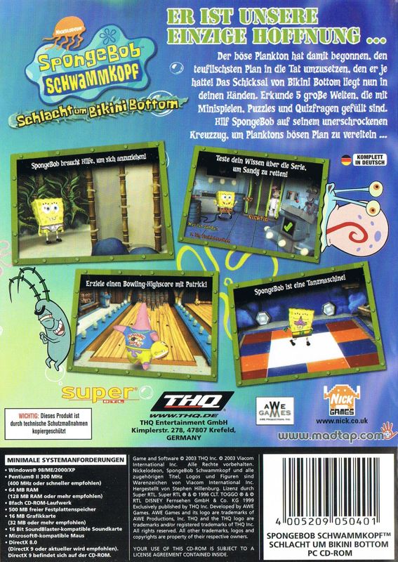 Back Cover for SpongeBob SquarePants: Battle for Bikini Bottom (Windows)