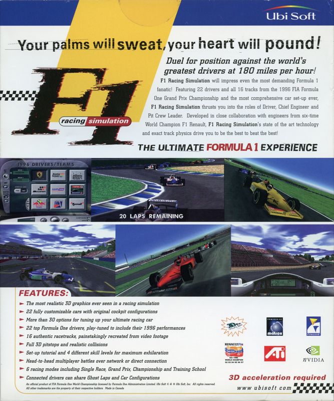 Back Cover for F1 Racing Simulation (Windows)
