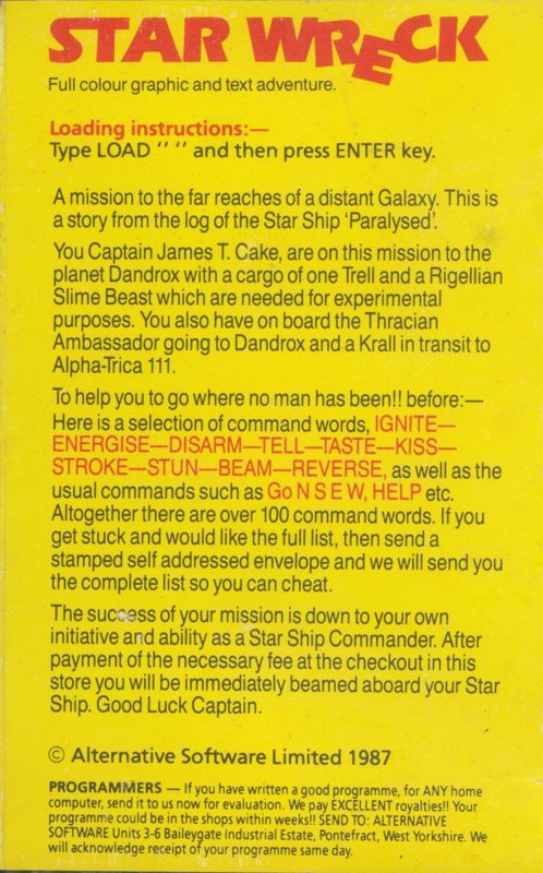 Inside Cover for Star Wreck (ZX Spectrum)