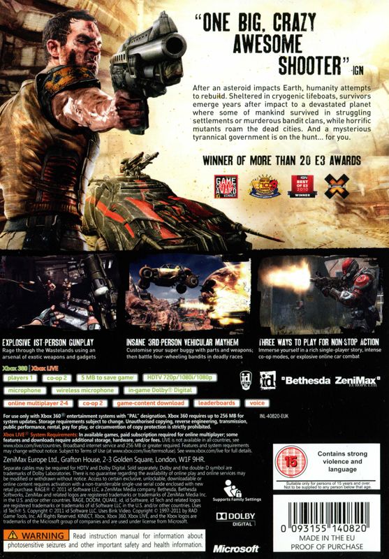 Back Cover for Rage (Xbox 360)