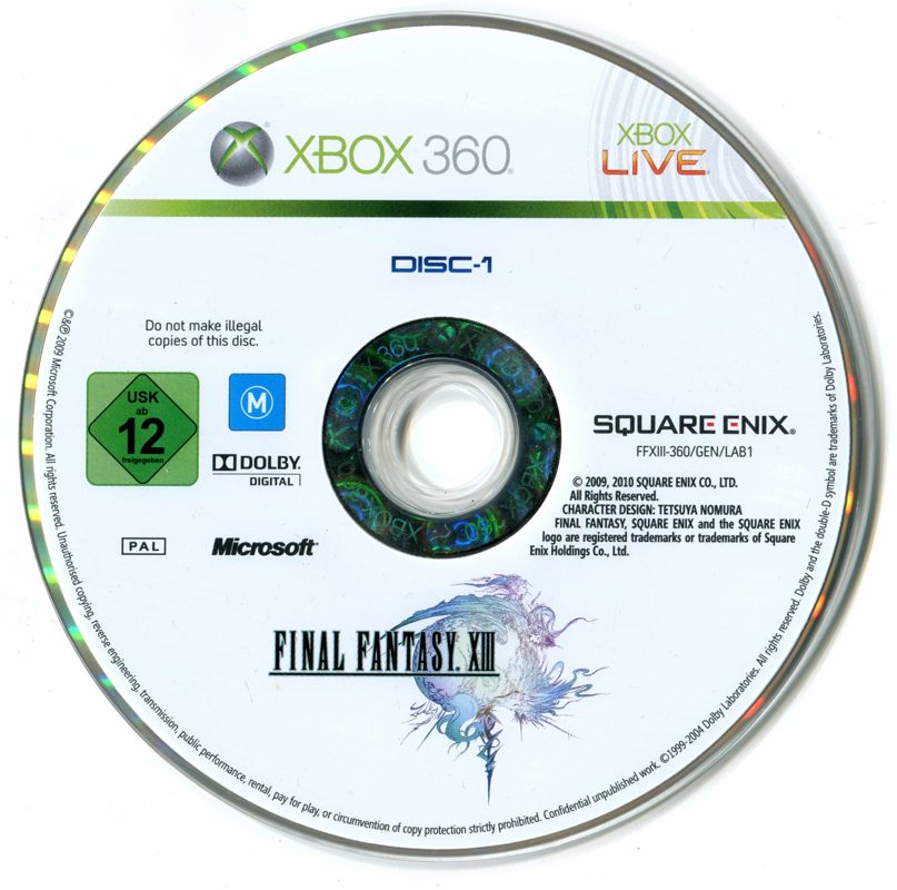 Media for Final Fantasy XIII (Xbox 360): Disc 1