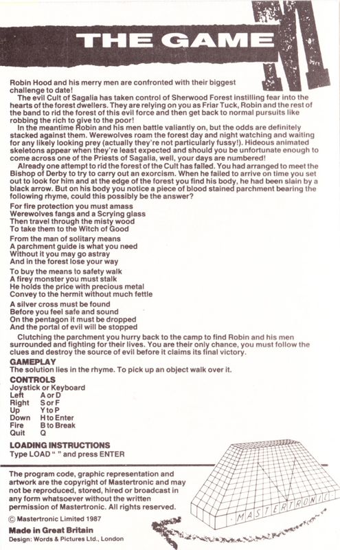 Inside Cover for The Curse of Sherwood (ZX Spectrum): Right