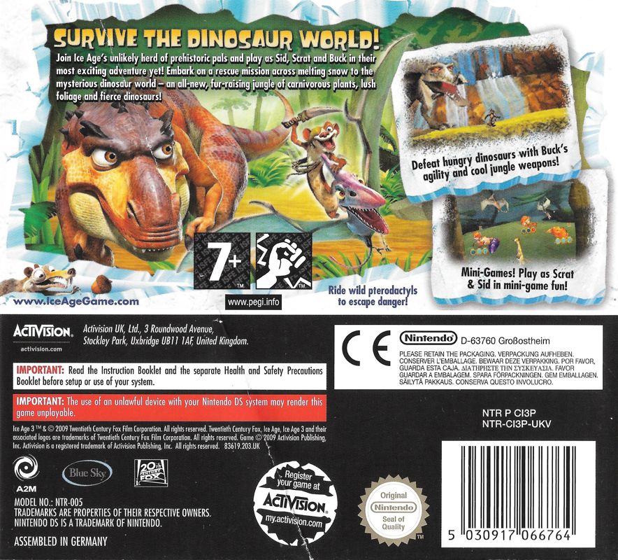 Back Cover for Ice Age: Dawn of the Dinosaurs (Nintendo DS)