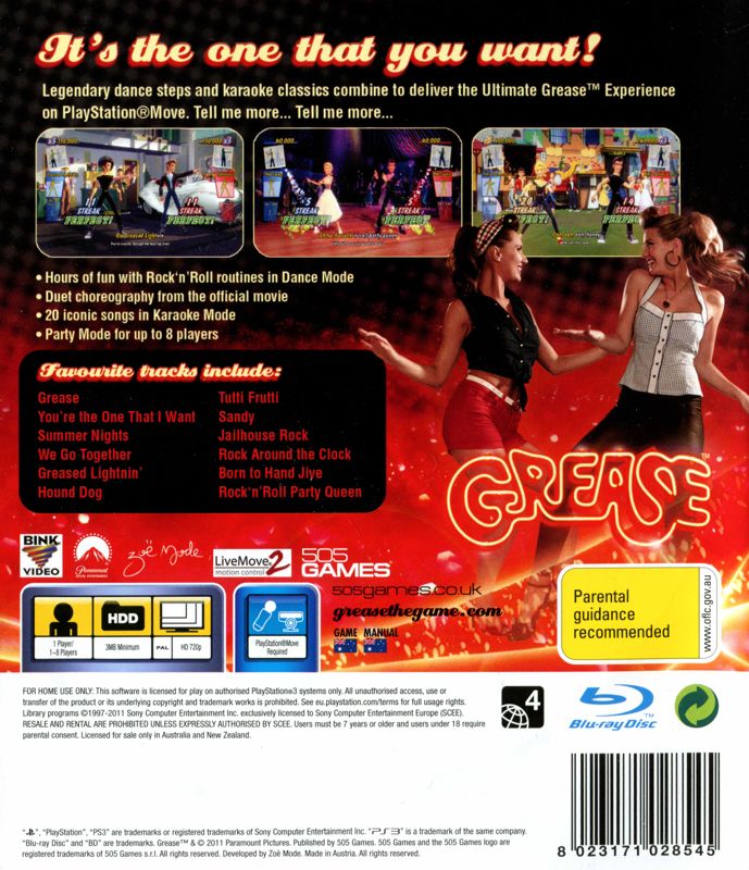 Back Cover for Grease Dance (PlayStation 3)