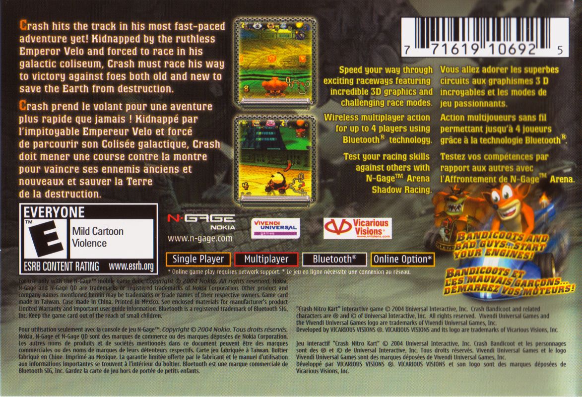 Back Cover for Crash Nitro Kart (N-Gage)