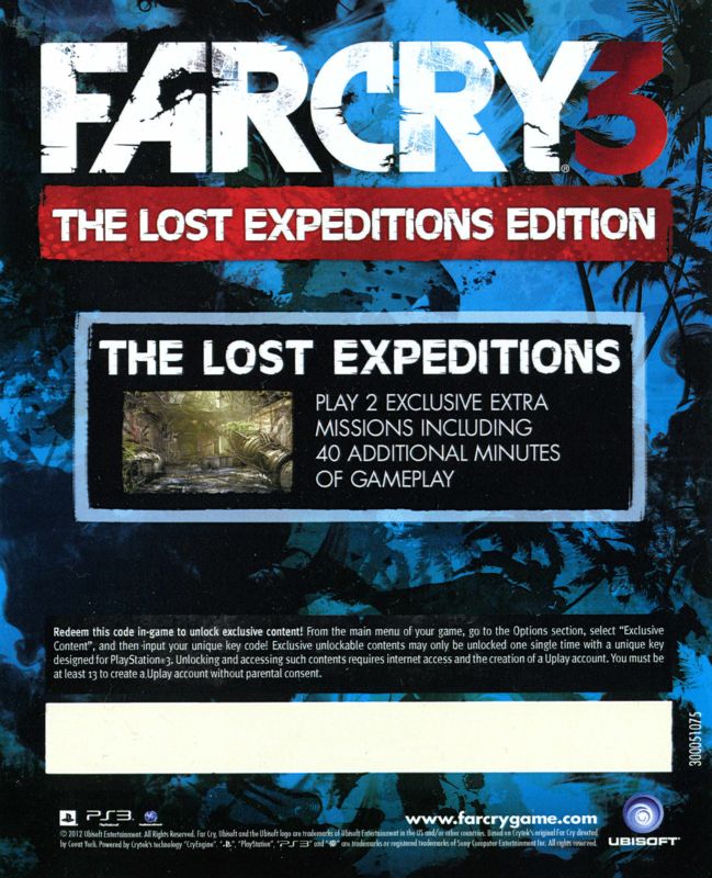Extras for Far Cry 3 (The Lost Expeditions Edition) (PlayStation 3): DLC flyer - back