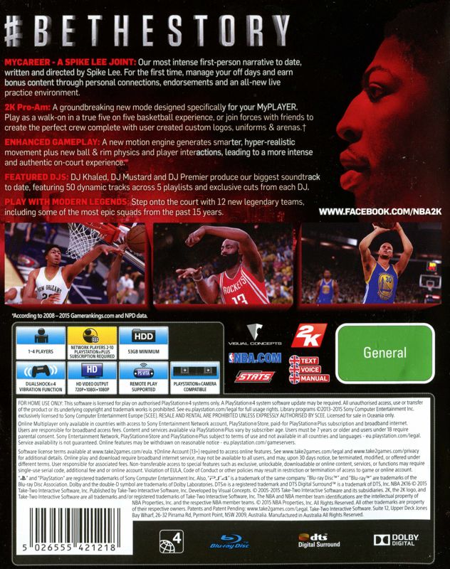 Back Cover for NBA 2K16 (PlayStation 4)