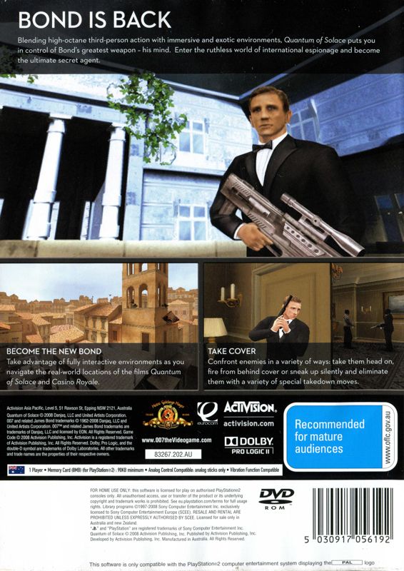 Back Cover for 007: Quantum of Solace (PlayStation 2)