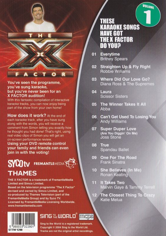 Back Cover for The X Factor: The Official Karaoke DVD - Volume 1 (DVD Player)