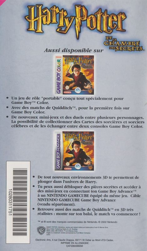 Manual for Harry Potter and the Chamber of Secrets (GameCube): Back