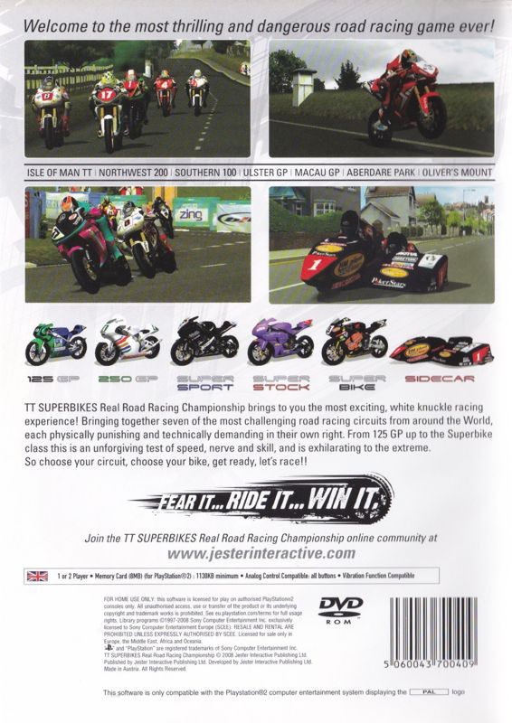 Back Cover for Suzuki TT Superbikes: Real Road Racing Championship (PlayStation 2)