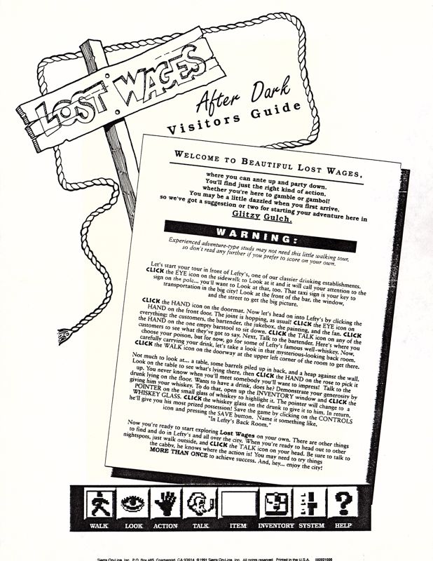 Extras for Leisure Suit Larry 1: In the Land of the Lounge Lizards (Macintosh): Lost Wages After Dark: Visitors Guide