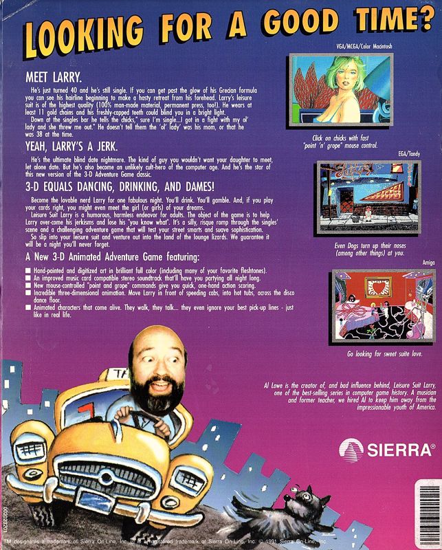 Back Cover for Leisure Suit Larry 1: In the Land of the Lounge Lizards (Macintosh)