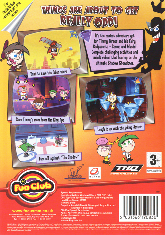Back Cover for The Fairly OddParents!: Shadow Showdown (Windows) (PC Fun Club release)