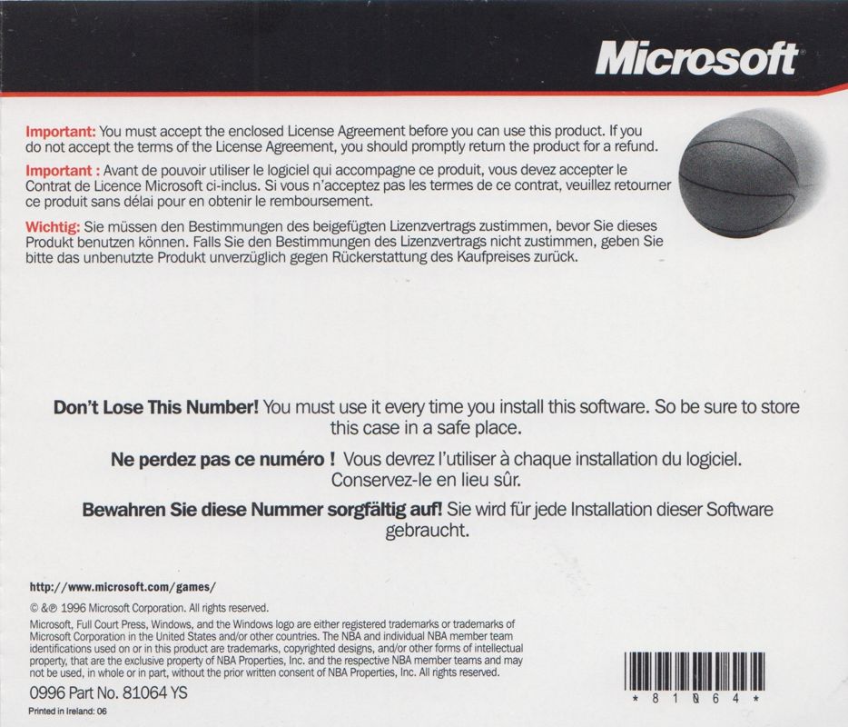Other for NBA Full Court Press (Windows): Jewel Case - Back