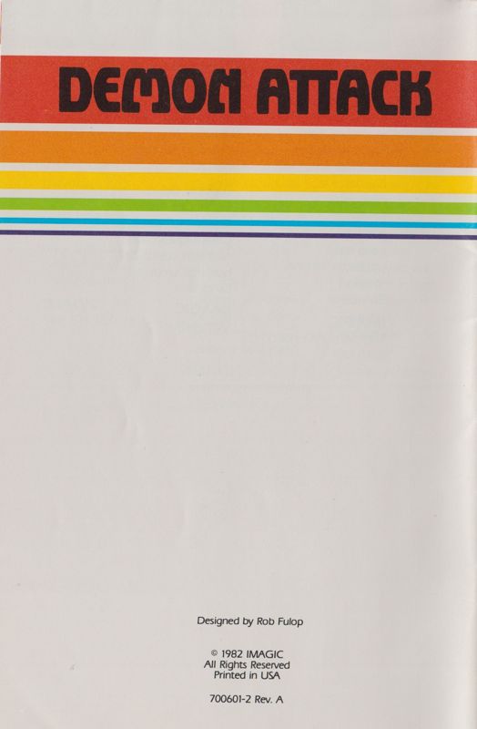 Manual for Demon Attack (Atari 2600) ("International Edition"): Back