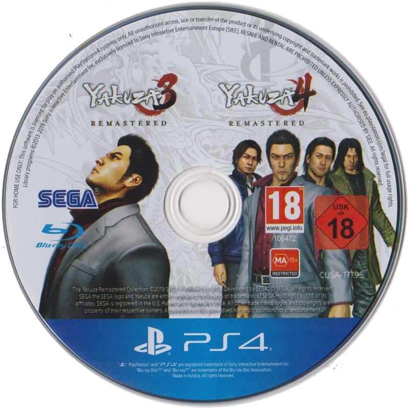 Media for The Yakuza Remastered Collection (PlayStation 4): Disc 1: <i>Yakuza 3: Remastered & Yakuza 4: Remastered</i>