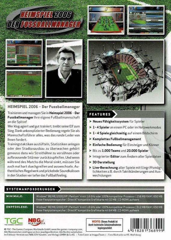 Other for Heimspiel 2006: Der Fußballmanager (Windows): Keep Case - Back