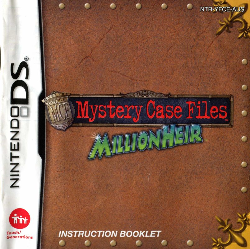 Manual for Mystery Case Files: MillionHeir (Nintendo DS): Front