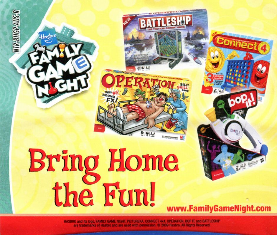 Advertisement for Hasbro Family Game Night (Nintendo DS): Front
