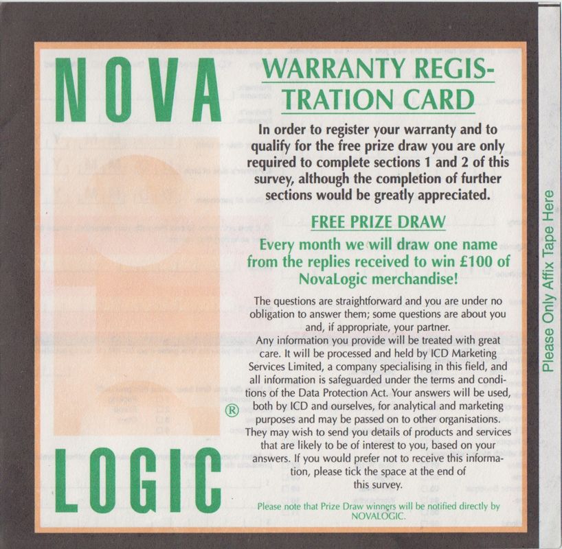 Other for F-22 Raptor (Windows): NovaLogic Registration Card - Back (3-folded)
