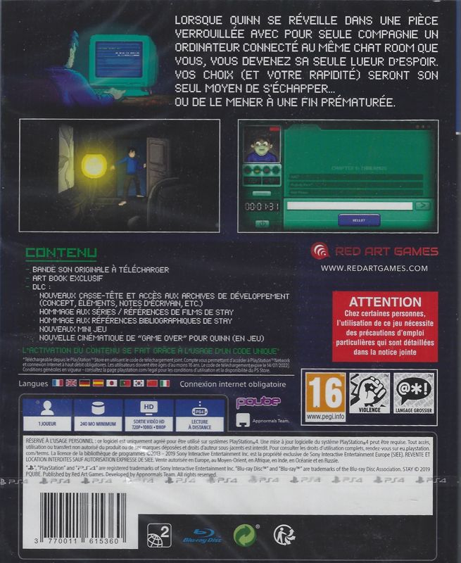 Back Cover for Stay (PlayStation 4)